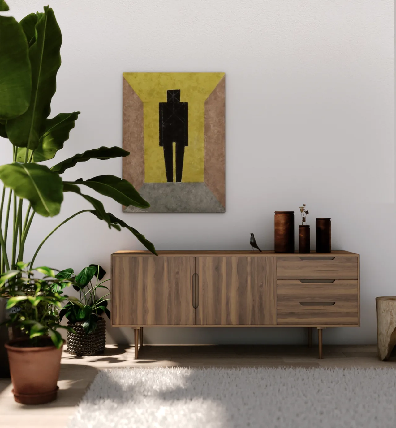 Intérieur contemporain avec meuble en bois sur mesure
